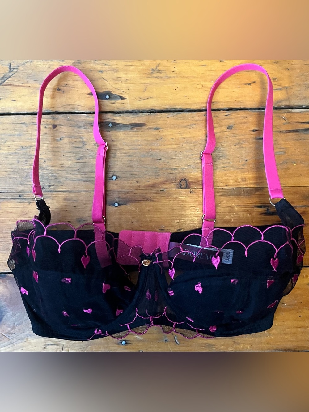 Adore Me Bettie Contour Balconette Bra Mesh Underwire Black/Pink  32DD NWOT’s